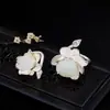 Anillo de plata de ley estilo antiguo Ailian para mujer Jade Blanco Flor de Loto Dorada anillo budista antiguo de vestimenta antigua anillo abierto