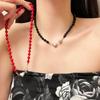 Colar de Miçangas Estilo Francês Retrô Coração Feminino Luxo Leve Nicho Corrente de Colar de Alta Qualidade Único Simples Versátil Corrente de Lã Tendência