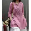 Nueva Camisa Bordada de Algodón y Lino Estilo Chino para Mujer, Top Casual Holgado de Longitud Media para Verano para Madres de Mediana Edad