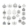 Accesorios de Joyería de Aleación DIY 11 Estilos Plata Antigua Yoga Loto Redondo Hueco Colgantes para Collares Pendientes Dijes Adornos