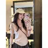 Camiseta Base de Lino y Algodón Rosa Suave Juvenil con Escote en V y Copos de Nieve para Mujer, Camiseta Interior de Manga Corta Delgada y Holgada de Verano