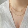 Collar con colgante geométrico de diamantes de estilo romántico francés, cadena superpuesta de doble capa con costuras, cadena de clavícula de acero y titanio.
