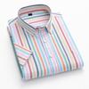 Camisa Social Casual de Algodão Puro Lavado Fino de Verão Yibin com Gola Lapela para Jovens de Manga Curta Listrada