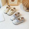 Zapatos de Princesa para Niñas 2025 Primavera y Otoño Nuevos Zapatos de Cuero para Niñas Lazo Lentejuelas Zapatos Planos de Boca Baja para Niñas Zapatos Tipo Beanie