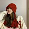 Gorro de lana tejido a mano, cálido, de estilo japonés Ins, versátil, para Año Nuevo, otoño e invierno, con protección para las orejas y borla, tipo gorro de punto