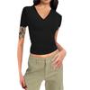 M23TP759 Roupas femininas europeias e americanas 2024 Amazon nova cor sólida decote em V slim-fit camisa de manga curta umbigo camiseta atacado