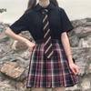 Camisa Básica de Manga Corta Uniforme JK Blanco y Negro Cuello Redondo Cuello Puntiagudo Verano Estilo Preppy Top Versátil