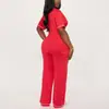 Pijama de verano rojo para mujer transfronterizo, conjunto de dos piezas con cuello camisero, manga corta y pantalón largo, ropa de casa nocturna para mujer