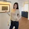 Camiseta de Manga Larga con Cuello en U Ajustada de Lana Merino y Tencel para Mujer, Top Adelgazante para Otoño e Invierno