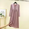 Vestido de Manga Larga de Modal para Mujer para Primavera, Verano y Otoño con Falda Interior Acolchada Talla Grande Holgado Casual Dobladillo Amplio Falda de Casa