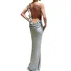 Vestido de Noite Elegante de Cetim Outonal Estilo Americano Sexy Costas Nuas Slim-Fit Atacado Vestido Longo para Mulheres