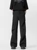 Pantalones Casuales Negros Plisados Ligeramente Acampanados Estilo Americano para Hombre, Marca Nueva de Moda, Pierna Recta Suelta, Largo hasta el Suelo, Corte Limpio
