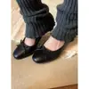 Zapatos de Mujer Mary Jane con Tacón Grueso y Lazo de Piel de Oveja, Punta Redonda, Boca Baja, Estilo Negro Sencillo, Zapatos de Tacón Alto sin Cordones