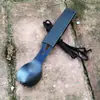 Cuchillo, Tenedor, Cuchara y Silbato de Supervivencia de Emergencia Siete en Uno para Senderismo y Camping al Aire Libre, Juego de Cubiertos Portátil Multifuncional