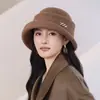 Nuevo sombrero de lana retro de tweed estilo francés para mujer, moderno sombrero de pescador de lana para otoño e invierno, sombrero tipo cubo elegante y que adelgaza el rostro