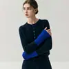 Cardigã de malha de cashmere feminino com blocos de cor estilo francês, solto e emagrecedor, com gola redonda e punhos em blocos de cor, em estilo inspirado em Chanel