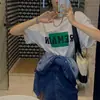 Camiseta Estampada de Manga Corta Estilo Retro Americano para Mujer, Top Holgado de Manga Media Trendy Estilo Coreano para Mujer Venta al por Mayor