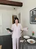 Pijama de Satén de Acetato Estilo Francés de Lujo Ligero para Mujer Temporada de Primavera y Otoño Tacto de Alta Gama Encaje Combinado Se Puede Usar Afuera Manga Larga Conjunto para el Hogar