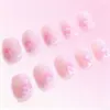 Manicura de Moda Europea y Americana Transfronteriza Más Vendida Dulce Rubor Flor Clásico Francés Cuadrado Corto Uñas Portátiles Venta al por Mayor