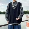 Chaleco suéter de punto trenzado con cuello en V estilo universitario para hombre, suéter de punto en capas retro moderno para otoño e invierno