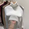 Suéter grueso de punto con forro polar para mujer, cálido, una pieza, top de terciopelo, otoño e invierno, hilo, cuello alto, manga larga, tejido base, ropa interior