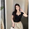 Top Corto Dulce y Caliente con Hueso Expuesto de Corte Bajo Europeo y Americano, Trendy, Delgado, Sexy, Ajustado, Elástico, Camiseta para Mujer de Chica Caliente Pequeña