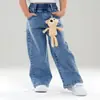 Pantalones Largos Casuales Sueltos Estilo Coreano de Mezclilla Color Sólido con Cintura Elástica para Niñas, Otoño 2026, Nuevo Estilo, Simples y Versátiles