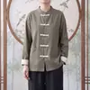 Camisa casual de cuello alto, camisa de manga larga para hombre estilo traje Tang con botones de nudo chino, adecuada para primavera y otoño, diseño retro estilo chino, talla grande, estilo para parejas