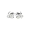 Pendientes de Flor Geométrica Dulce de Zircón Estilo Coreano Aguja de Plata, Pendientes de Lujo Ligero de Gama Alta, Accesorios para Orejas de Nicho de Moda y Elegantes para Mujeres