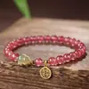 Pulsera de Cristal de Fresa de Año de Nacimiento Pulsera de Calabaza de Jade Hetian Joyería de Mano para Mujer Regalo del Día de la Madre