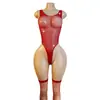 Bodysuit de Peixe em Renda com Strass Brilhante Estilo Natalino Transfronteiriço Vermelho Erótico com Recortes Sexy Peça Única Lingerie Pijama