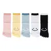 Calcetines de cinco dedos para mujer, verano, de malla, transpirables, hasta la pantorrilla, absorbentes de sudor, cara sonriente linda, calcetines de dedos separados, calcetines versátiles de cinco dedos, fabricante directo