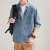 Camisa de Trabajo de Mezclilla Elegante de Manga Larga para Hombre de Primavera y Otoño, Chaqueta Camisa Casual Retro Americana Versátil de Moda