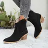 Botas de Mujer de Talla Grande Transfronterizas Nuevas Estilo Europeo y Americano Punta Fina Retro Corte Bajo Gamuza Escarchada Zapatos de Viscosa Botas Martin