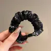 Elástico de Cabelo Pequeno Floral Plissado com Pérolas e Babados Estilo Coreano, com Toque de Luxo, Simples e Fashion, Acessório de Cabelo Corda para Mulheres