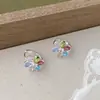 Estilo Coreano Fofo Pequeno Muitas Cores Dopamina Strass Zircônia Flor de Seis Pétalas Brinco de Flor Fresco Doce Strass Incrustado Brincos Joia de Orelha