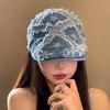 Boina de mezclilla azul de estrella de rap para mujer, retro, combinable con todo, gorra de visera para cabeza grande, muestra el rostro pequeño, sombrero invertido moderno