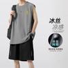 [Conjunto de 2 piezas] Chaleco fresco de seda de hielo y shorts para hombre, verano, delgados, transpirables, de secado rápido, camiseta sin mangas de malla, pantalones