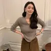 Cardigan de punto elegante para mujer, estilo coreano, cachemir, color liso, con textura de canalé, cuello en V, corte ajustado, adelgazante, para la oficina, nuevo para principios de otoño