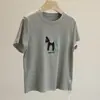 Estilo básico super popular~Camiseta branca feminina de manga curta com bordado de pônei, gola redonda, simples, versátil, casual, top que afina