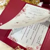 Cartões de Convite de Casamento de Luxo Cor Vinho com Padrão Estampado em Ouro, Convites de Casamento Estilo Chinês e Ocidental, Nicho e Premium