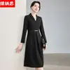 Comercio Exterior Transfronterizo de Amazon 2026 Otoño/Invierno Nueva Moda Vestido Largo de Manga Larga con Cuello en V y Cintura Ajustable para Mujer