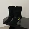 Botas de Moda Vintage con Punta Fina y Tacón de Aguja Fruncidas a Media Pantorrilla para Mujer, Nuevas de Otoño/Invierno Versátiles Ajustadas Elásticas de Moda