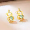 Aretes de Gota de Calabaza de Jade Natural Grado A Retro Chino Nuevo Ai Er Yuan para Mujer Pendientes de Joyería de Jade Elegantes de Alta Gama