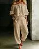 2026 Nuevo Top Europeo y Americano Transfronterizo de Amazon Hombros Descubiertos para Mujer Pantalones Jogger Casuales con Cordón Conjunto de Dos Piezas para Mujer