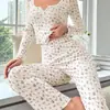 Estilo Popular Transfronterizo Estilo Europeo y Americano Otoño e Invierno Ropa de Casa Conjunto de Manga Larga Floral Pantalón Largo Moda Casual Se Puede Usar Afuera Pijama