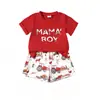 Traje de Manga Corta para Niños, Conjunto de Dos Piezas con Camiseta Estampada de Letras Tricolor y Pantalones Cortos, Traje de Verano Exclusivo Transfronterizo para Niños