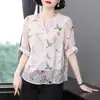 Camisa de Gasa para Mujer Estilo Western Reductora de Edad 2022 Nuevo Llegado de Verano Talla Grande Moda Aspecto Delgado Camisa Pequeña Top de Manga Corta para Madre de Mediana Edad