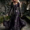 Vestido Longo Vintage de Esqueleto com Renda Gótica Independente Promoção