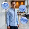 Camisa Masculina Retro de Linho Imitado com Gola Alta e Manga Longa, Camisa Social de Negócios Anti-Amassar de Alta Qualidade, Camisa Fina de Verão para Homens